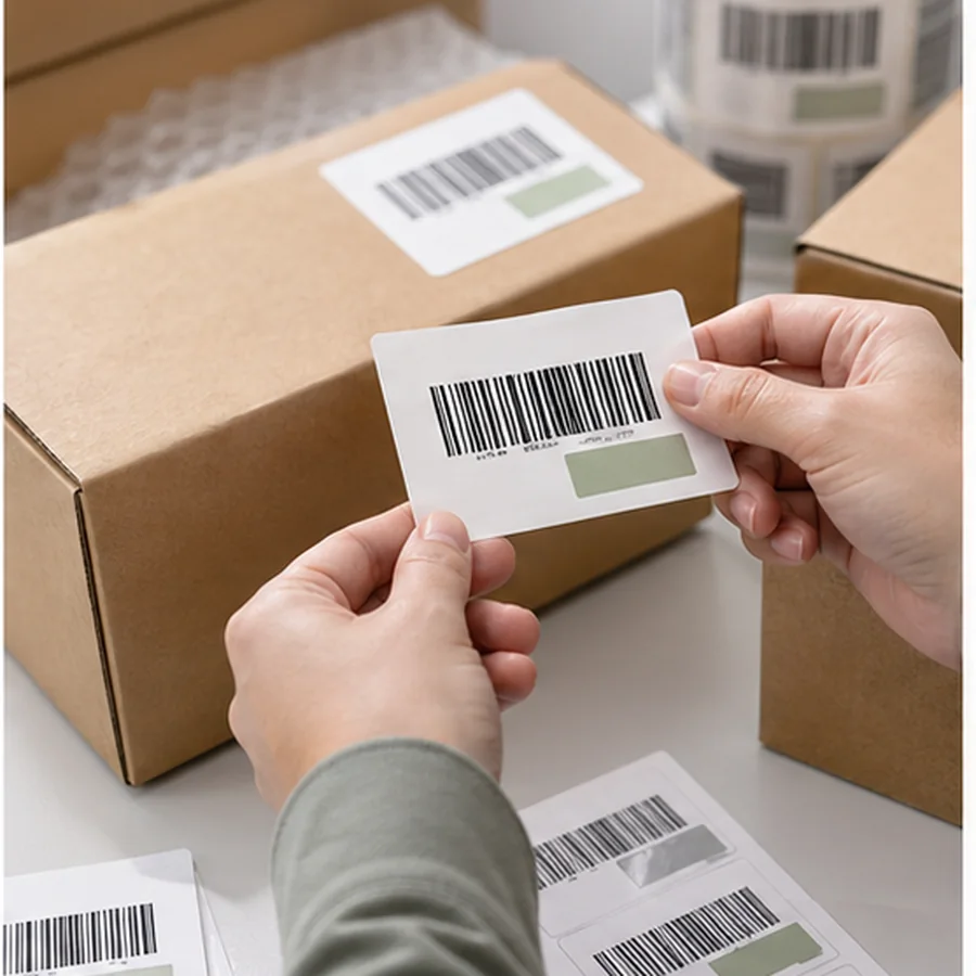 Apply barcode labels on flat packaging