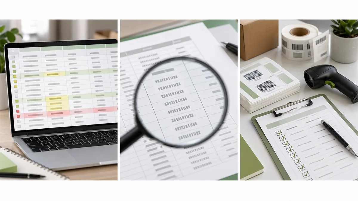 Barcode data cleanup workflow with spreadsheet checks and printed labels