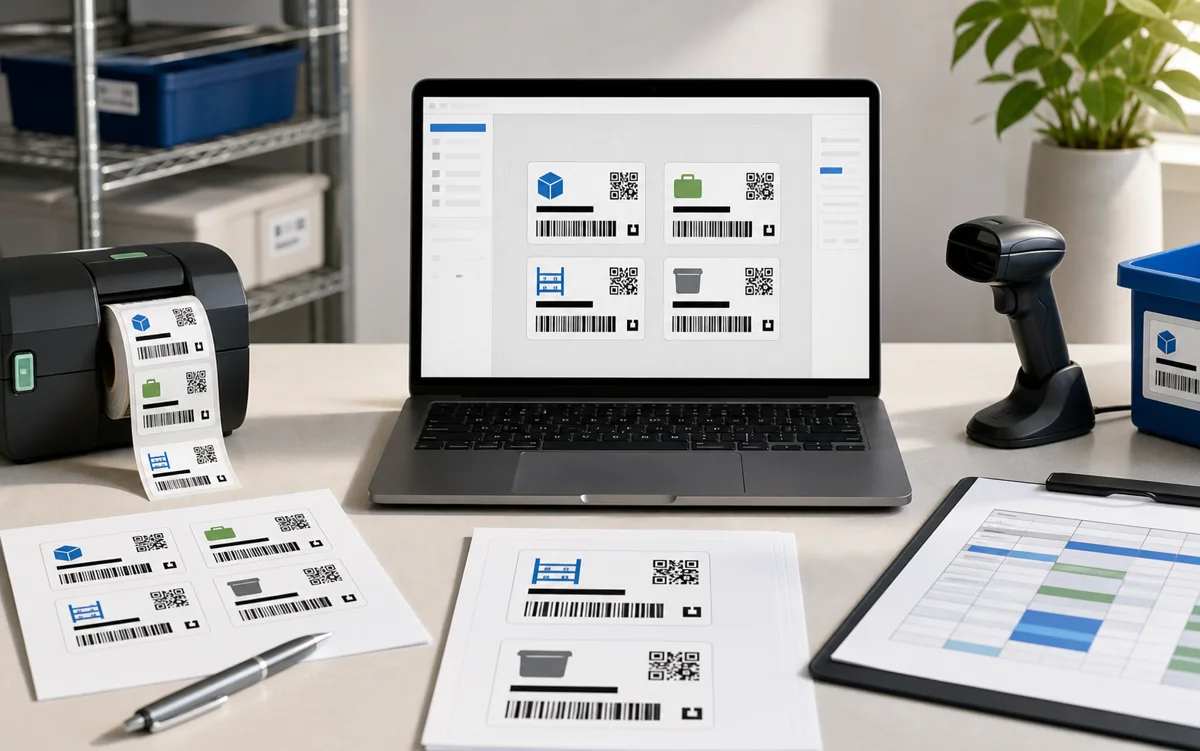 Reusable barcode label templates planned on a clean print station