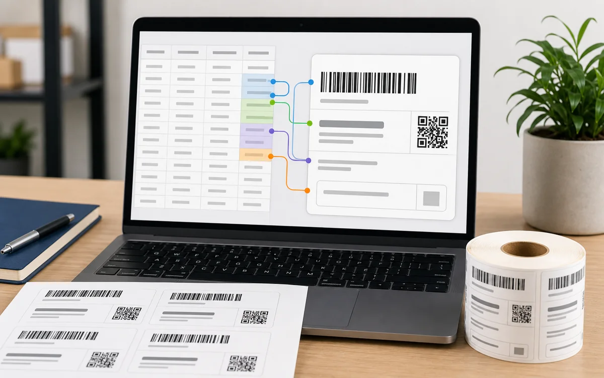 Spreadsheet fields mapped into a barcode label template