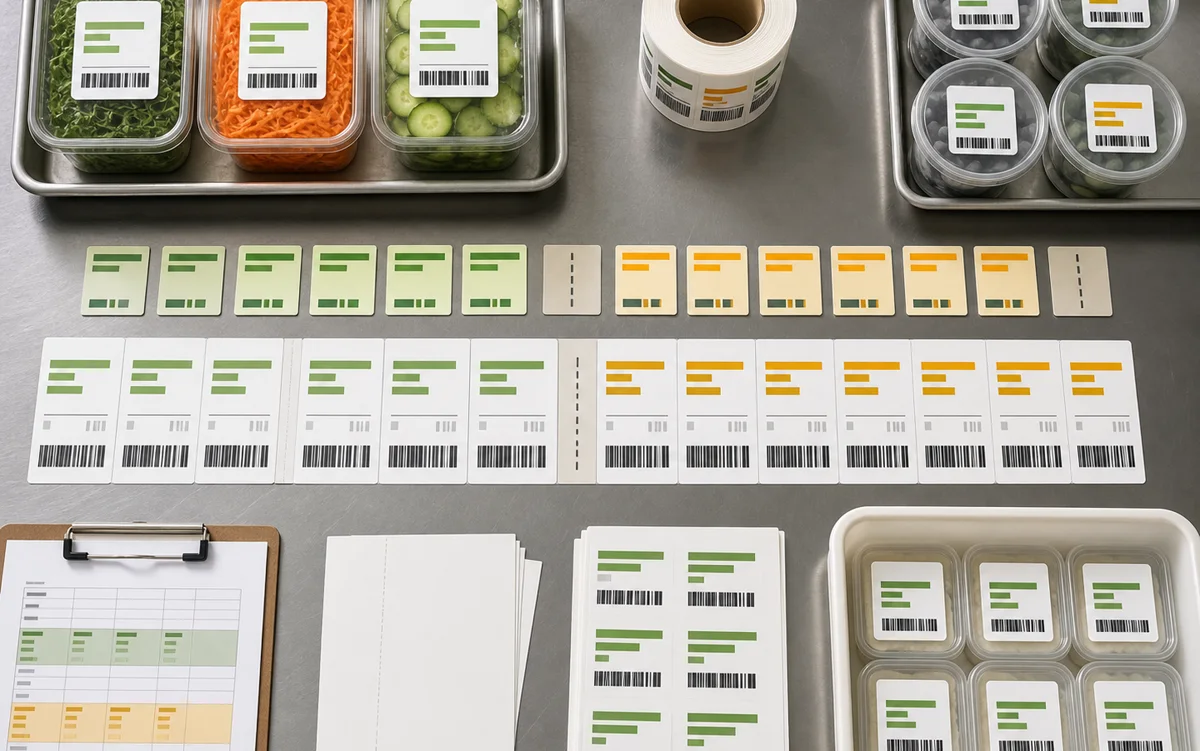 Food batch label planning with lot code patterns and barcode labels