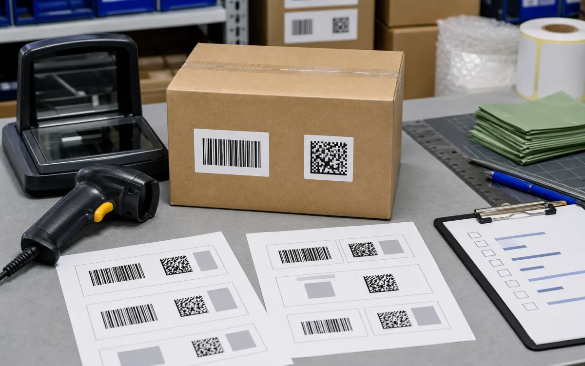 Dual marked product package with 1D and 2D label proofs