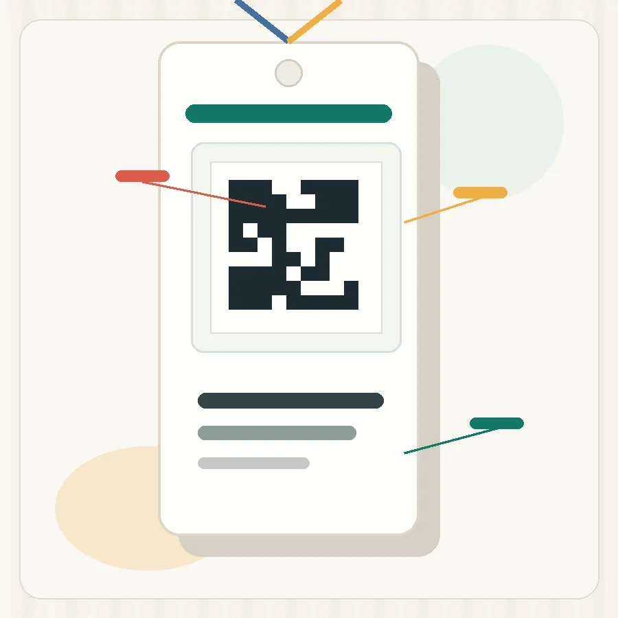 Mise en page de badge QR avec zone calme et informations participant lisibles