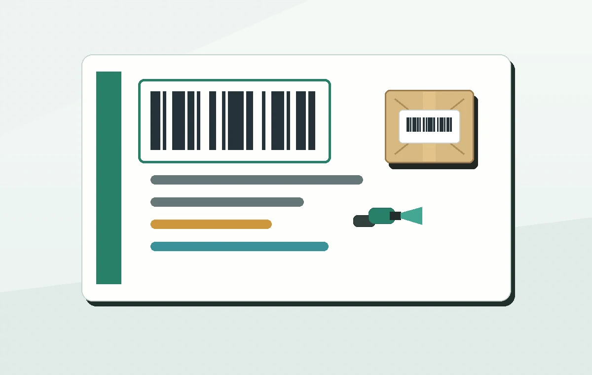 Receiving label layout with barcode, readable SKU, quantity, lot, and bin fields